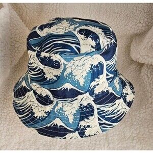 Thesunsout ‎ Bucket Hat Colors Blue White  Print Of Ocean Waves